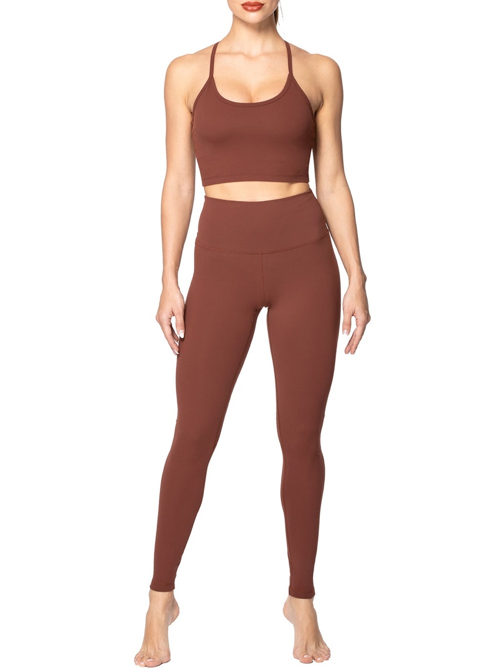 Sunzel Women’s Rust Brown High Waisted Soft Compression Leggings Size Large
